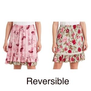 Vanity Collection Reversible Floral A Line Skirt Lace Ruffle‎ Hem Size Small